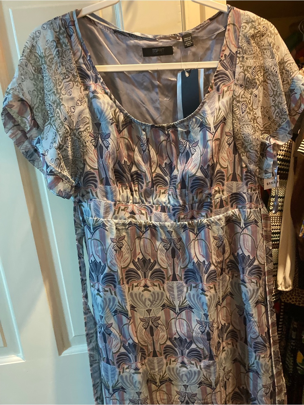 Geometric Floral-Patterned A-Line Dress with Ties